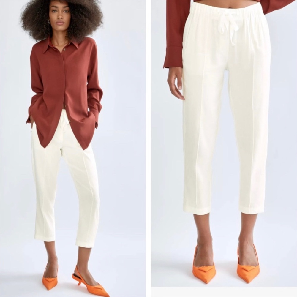 Aritzia Babaton Day White Linen Casual Boho Summer Vacation Comfy Pants Sz M